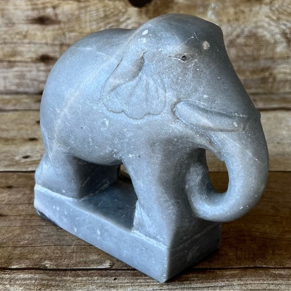 Solid Carved Stone Elephant (Possibly Marbel) - Picture 2 of 9